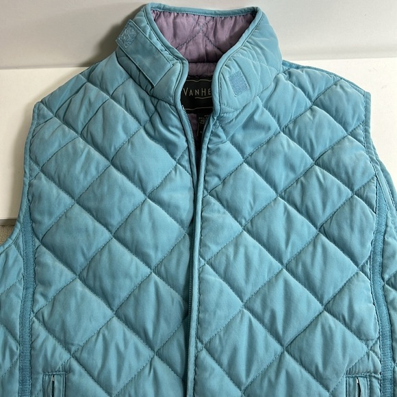 Women’s Van Heusen quilted front zip turquoise vest sleeveless microfiber Size M - Picture 6 of 7